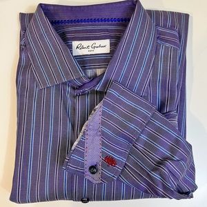 Robert Graham 100% Cotton Purple & Blue Stripe Button Down Long Sleeve Shirt XXL